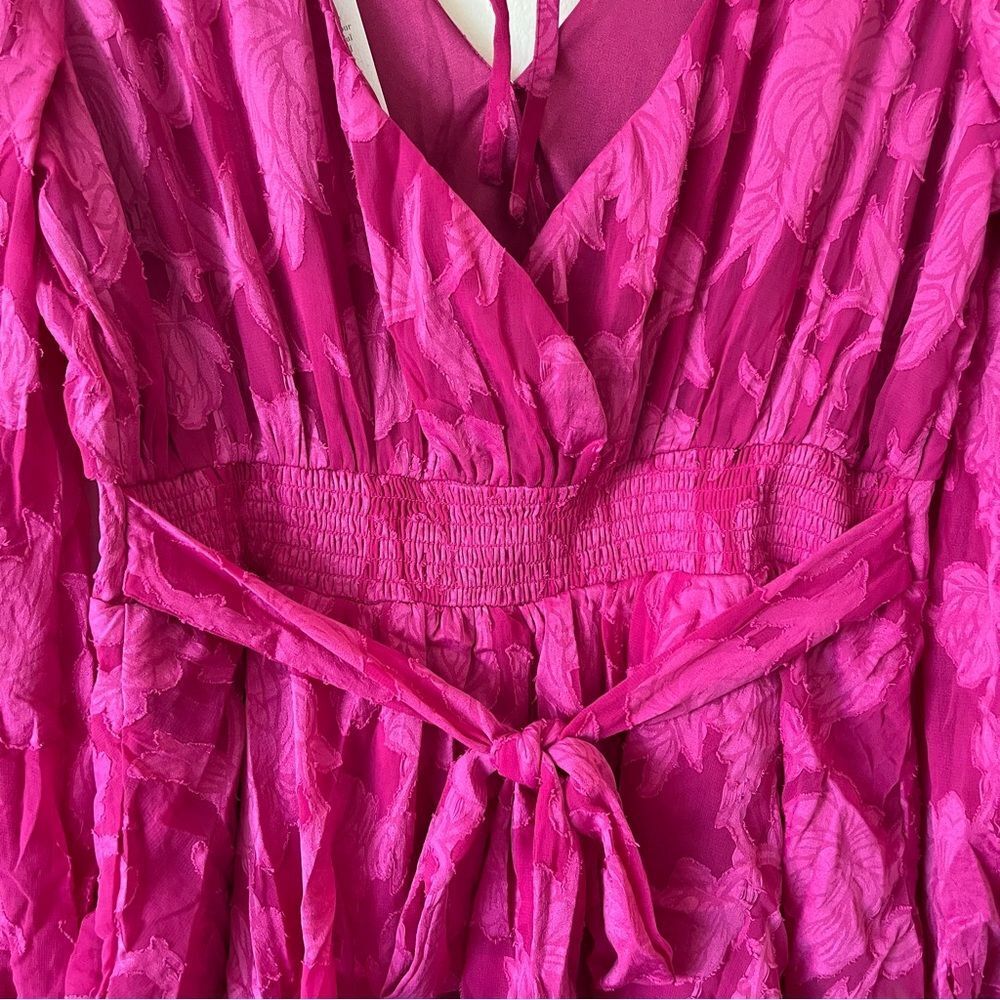 NWT B.O.G. Collective Kiss Me Fuschia Peplum Ruffle Tie Mini Dress Size large - Picture 13 of 16